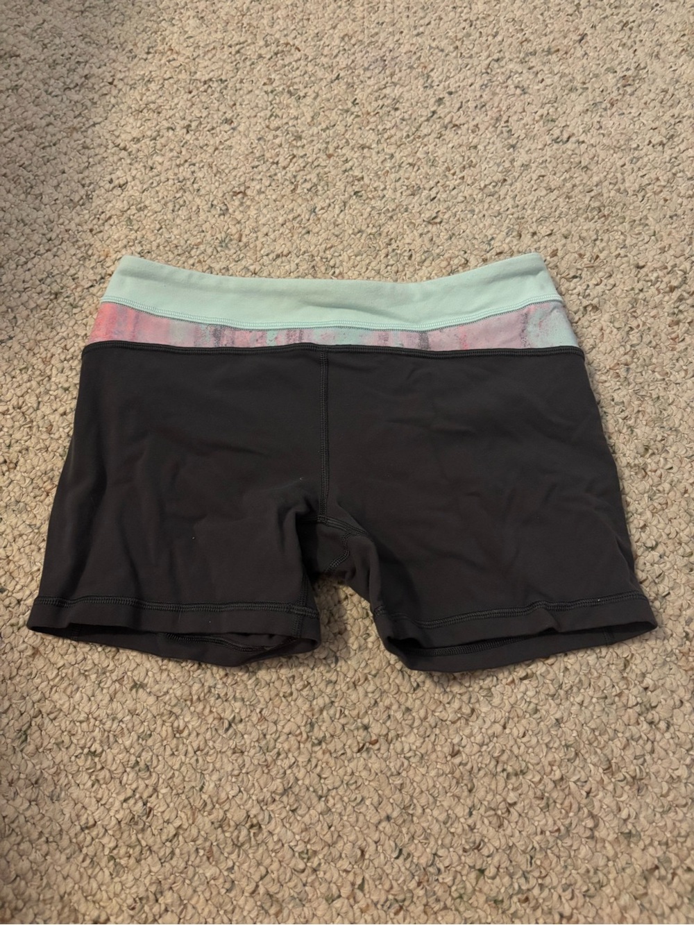 Ivivva Black Bike Shorts with Mint Waistband and Pink Accent